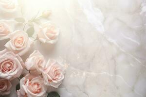 AI Generated Roses on Marble with Copy Space photo