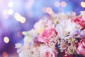 AI Generated Flower Background with Bokeh Lights and Copy Space photo