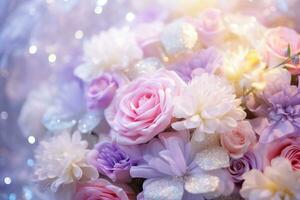 AI Generated Flower Background with Bokeh Lights and Copy Space photo