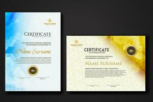 Set modern certificate template with gradation colorful polygon shape ornament vector