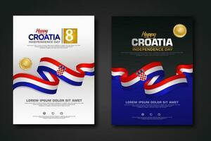 conjunto póster diseño Croacia contento independencia día antecedentes modelo vector