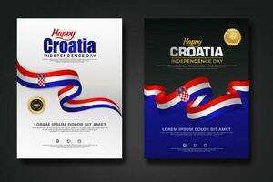 conjunto póster diseño Croacia contento independencia día antecedentes modelo vector