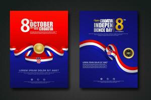 Set poster design Croatia happy Independence Day background template vector