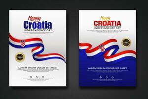 conjunto póster diseño Croacia contento independencia día antecedentes modelo vector