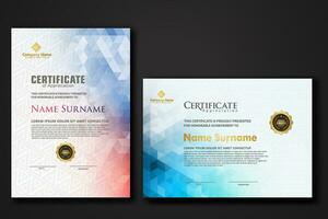 Set modern certificate template with gradation colorful polygon shape ornament vector