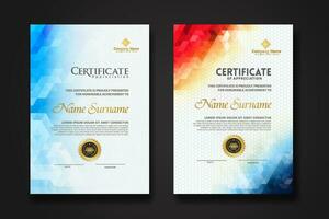 Set modern certificate template with gradation colorful polygon shape ornament vector