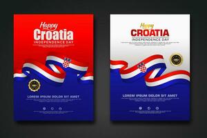 conjunto póster diseño Croacia contento independencia día antecedentes modelo vector