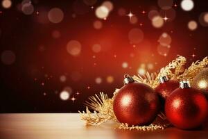 AI Generated Christmas Background with Baubles and copy space photo