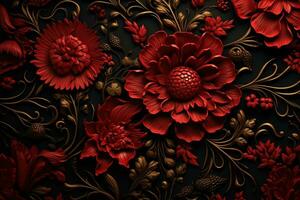 AI Generated vintage flower background in red photo