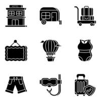 Pack of Travel and Fun Solid Icons vector