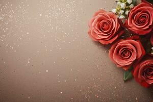 AI Generated Luxury Roses Background with Copy Space photo