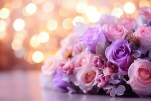 AI Generated Flower Background with Bokeh Lights and Copy Space photo