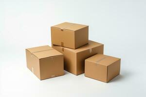 AI Generated cardboard boxes isolated on white photo