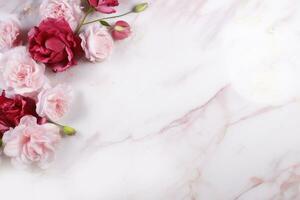 AI Generated Roses on Marble with Copy Space photo