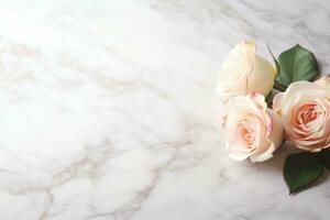 AI Generated Roses on Marble with Copy Space photo