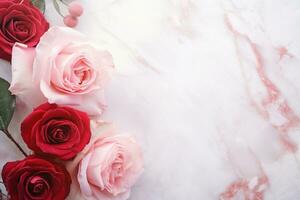 AI Generated Roses on Marble with Copy Space photo