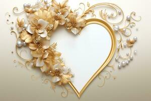 AI Generated golden heart on white photo