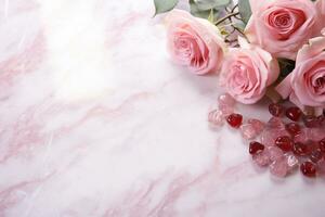 AI Generated Roses on Marble with Copy Space photo