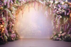 AI Generated Wedding Arch with Flowers photo