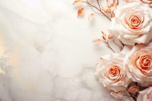 AI Generated Roses on Marble with Copy Space photo