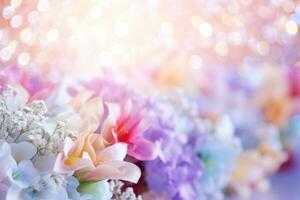 AI Generated Flower Background with Bokeh Lights and Copy Space photo