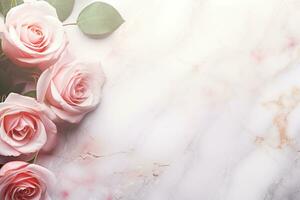 AI Generated Roses on Marble with Copy Space photo
