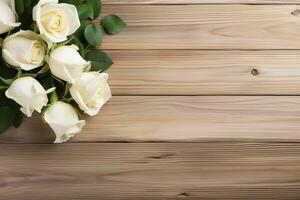 AI Generated Roses on Wooden Background photo