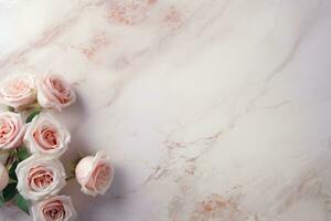 AI Generated Roses on Marble with Copy Space photo
