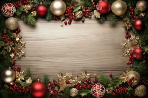 AI Generated Christmas Background with Baubles and copy space photo