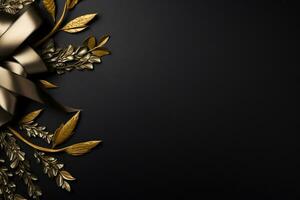 AI Generated luxury golden ornaments on black photo