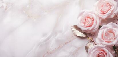 AI Generated Roses on Marble with Copy Space photo