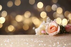 AI Generated Flower Background with Bokeh Lights and Copy Space photo