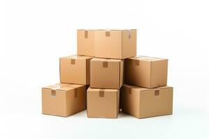 AI Generated cardboard boxes isolated on white photo