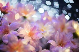 AI Generated Flower Background with Bokeh Lights and Copy Space photo