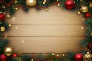 AI Generated Christmas Background with Baubles and copy space photo