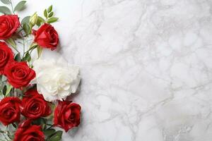 AI Generated Roses on Marble with Copy Space photo