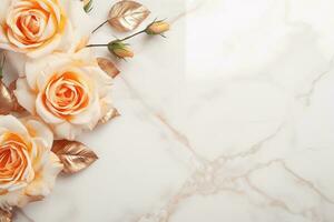 AI Generated Roses on Marble with Copy Space photo