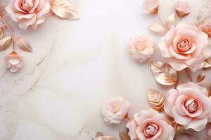 AI Generated Roses on Marble with Copy Space photo