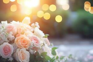 AI Generated Flower Background with Bokeh Lights and Copy Space photo