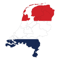 Map of Netherlands with Netherlands national flag in administrative regions png