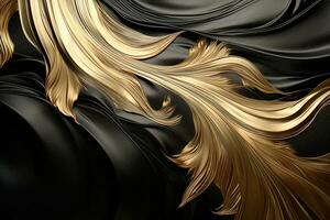 AI Generated Wavy Gold and Black Background photo