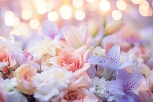 AI Generated Flower Background with Bokeh Lights and Copy Space photo