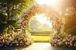 AI Generated Wedding arch with flowers photo