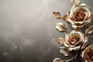 AI Generated Metallic Flower Background with Copy Space photo