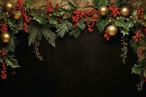 AI Generated Christmas Background with Baubles and copy space photo