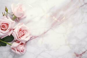 AI Generated Roses on Marble with Copy Space photo