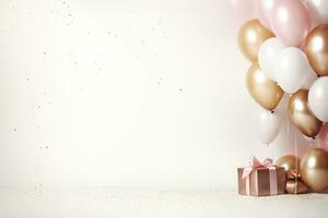 AI Generated white celebration background with balloons photo
