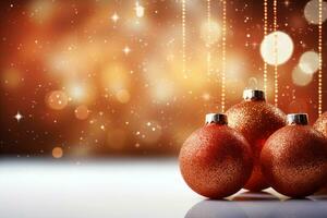 AI Generated Christmas Background with Baubles and copy space photo