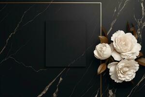 AI Generated Elegant flowers on black with copy space photo