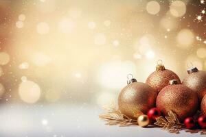 AI Generated Christmas Background with Baubles and copy space photo